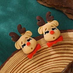 Олень Рождественские серьги-гвоздики из смолы, с пластиковой фурнитурой, олень, 30x20 мм