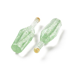 Lawn Green Dummy Bottle Transparent Resin Cabochon, with Glitter Powder, Lawn Green, 41.5x12.5x12.5mm
