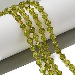 Оливковый Кварц Натурального оливкового кварцевые нити бисера, с бисером, граненые, игральная кость, 6x6 мм, отверстие : 1 мм, около 47~52 шт / нитка, 15.35''~15.75'' (39~40 см)
