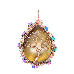 Тигровый глаз Природных тигровый глаз подвески, слеза, 63x40x11 мм