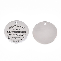 Нержавеющая Сталь Цвет Не тускнеющие 201 подвески из нержавеющей стали, плоский раунд со словом "коллеги", цвет нержавеющей стали, 30x1.5 мм, отверстие : 2 мм