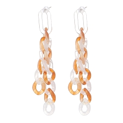 Sandy Brown Acrylic Curb Chain Tassel Dangle Stud Earrings for Women, Sandy Brown, 78x11x3mm, Pin: 0.7mm