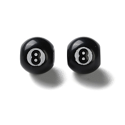 Черный Акриловые бусины, имитация бильярдных бусин, круглый с номером 8, чёрные, 11x10 мм, отверстие : 4 мм