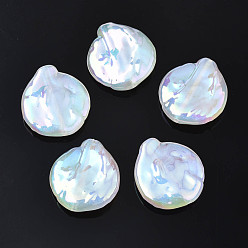 White Rainbow Iridescent Plating Acrylic Beads, Glitter Beads, Imitation Shell Shapes, White, 21.5x19x4.5~5.5mm, Hole: 1~1.2mm