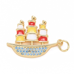 Разноцветный Стойка металлическая латунная микропрофилированная кубическая циркония подвески, с эмалью и кольцами для прыжков, без кадмия, без свинца и без никеля, лодка, реальный 18 k позолоченный, красочный, 24x18x3 мм, отверстие : 3.6 мм