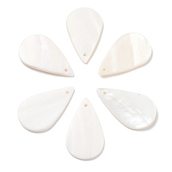 Раковина Подвески из натурального хлопка-ракушки, овальные амулеты, 32.5x18.5x2.5 мм, отверстие : 1.4 мм