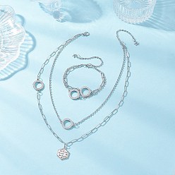 Нержавеющая Сталь Цвет Устойчивые к потускнению 304 цепочки из звеньев кольца из нержавеющей стали, двухслойные ожерелья и браслеты, шестиугольник со словом, цвет нержавеющей стали, 14.96 дюйм (380 мм)