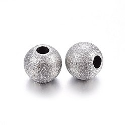 Stainless Steel Color 304 Stainless Steel Textured Beads, Round, Stainless Steel Color, 10x9.5mm, Hole: 2mm