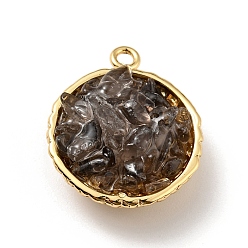 Дымчатый Кварц Подвески из натурального дымчатого кварца, с реечным покрытием из латуни с покрытием из настоящего золота 18k, круглые, без кадмия, без никеля и без свинца, 24x20x10~13 мм, отверстие : 1.8 мм