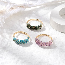 Смешанные камни Кольца из натурального аметиста, мохового агата и апатита, кольца из медной проволоки, 6 мм, внутренний диаметр: 18 мм, 3 шт / комплект