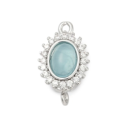 Светло-Синий Латунные микро проложить кубического циркония ящик с застежками, без кадмия, без никеля и без свинца, со стеклом, овальные, платина, голубой, 16.5x10x8 мм, отверстия : 1.4 mm и 1.2 мм