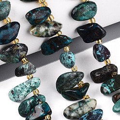 Хризоколла Природные хризоколлу бисер нитей, самородки, Топ пробуренной, упавший камень, с бисером, 9.5~25x4~11.5x3.5~8 мм, отверстие : 0.8~1 мм, около 42~61 шт / нитка, 14.96~16.14'' (38~41 см)