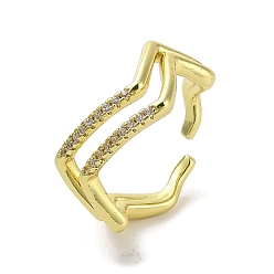 Golden Brass Micro Pave Cubic Zirconia Open Cuff Rings, Cadmium Free & Nickel Free & Lead Free, Golden, Inner Diameter: 17.2mm