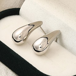 Платина Серьги-гвоздики из латуни в форме капли с покрытием стойки, долговечный, без свинца и без кадмия, платина, 23.5x8 мм