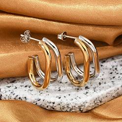 Золотой & Цвет Нержавеющей Стали 304 из нержавеющей стали серьги, ионное покрытие (ip), овальные, золотые и нержавеющая сталь цвет, 26.5x11.5 мм