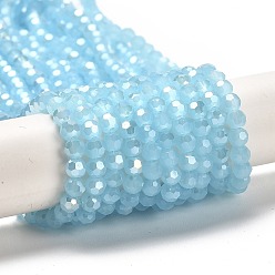Sky Blue Imitation Jade Glass Beads Stands, AB Colors, Faceted, Round, Sky Blue, 4.5x4mm, Hole: 1mm, about 94~95pcs/strand, 13.90~14.02 inch(35.3~35.6cm)