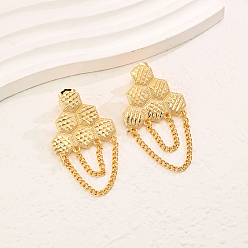 Шестиугольник Элегантные латунные серьги-гвоздики с кисточками, реальный 18 k позолоченный, цепочка-оберег, шестиугольник, 50x28 мм