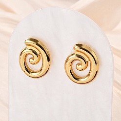 Настоящее золото 18K 304 серьги-гвоздики из нержавеющей стали для женщин, спираль, ионное покрытие (ip), реальный 18 k позолоченный, 21x17 мм