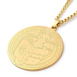 Золотой 304 ожерелья с подвесками-цепочками из нержавеющей стали, плоский круглый с рисунком волшебной книги, золотые, 23.74 дюйм (60.3 см)