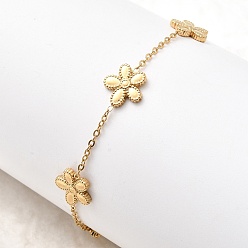 Настоящее золото 18K 304 из нержавеющей стали цветок ссылка браслеты, браслеты-цепочки для женщин, ионное покрытие (ip), реальный 18 k позолоченный, 8 дюйм (20.2 см)