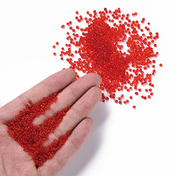 Red Glass Seed Beads, Transparent, Round, Red, 12/0, 2mm, Hole: 1mm, about 30000 beads/pound