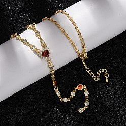 Темно-Красный Женские колье с подвеской в виде сердца, украшенной кубическим цирконием и инкрустацией из латуни., без кадмия и без свинца, долговечный, стойки покрытие, реальный 18 k позолоченный, темно-красный, 18.39 дюйм (46.7 см)