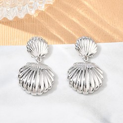 Shell Shape Латунные серьги-гвоздики для женщин, стойки покрытие, долговечный, без свинца и без кадмия, платина, формы раковины, 29x17 мм