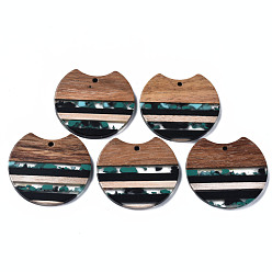 Light Sea Green Resin & Walnut Wood Pendants, Gap Flat Round, Light Sea Green, 34x37x3mm, Hole: 1.8mm