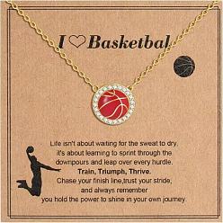 Basketball Ожерелья с подвеской в виде спортивного мяча из сплава хрустальных стразов с темно-красной эмалью, золотые, баскетбол, 16.93 дюйм (43 см)