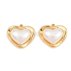 Golden 304 Stainless Steel & Resin Pendants, Heart Charms, Ion Plating(IP), Long-Lasting Plated, Golden, 18x20x8mm, Hole: 0.9mm