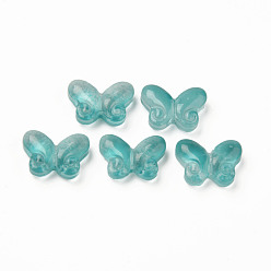 Teal Zweifarbige transparente sprühlackierte Glasperlen, Schmetterling, teal, 10x14.5x4.5 mm, Bohrung: 0.7~1 mm