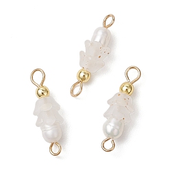 Снежный Подвески-шармы из искусственного пресноводного жемчуга и акрила с матовым цветком, с латунными двойными петлями, золотые, снег, 19.5x6 мм, отверстия : 2 mm и 1.5 мм