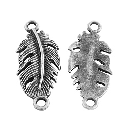 Antique Silver Tibetan Style Alloy Links connectors, Cadmium Free & Lead Free, Leaf, Antique Silver, 35.5x14x2.5mm, Hole: 2.5mm, about 454pcs/1000g