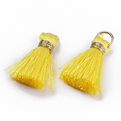 Желтый Нейлоновые нитки, с золотыми железными кольцами и металлическим шнуром, желтые, 22~26x5~7 мм, отверстие : 4x2 мм