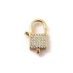 Квадрат Латунный микро pave прозрачный кубический цирконий лобстер, долговечный, без кадмия и без свинца, реальный 18 k позолоченный, квадратный, 17.5x10.5x5 мм, отверстие : 1.8 мм