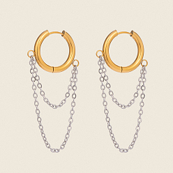 Настоящее золото 18K 304 двухцветные серьги-кольца из нержавеющей стали, цепочка-оберег, реальный 18 k позолоченный, 54x50 мм