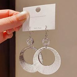 Silver Zinc Alloy & Brass Dangle Earrings for Women, Flat Round, Silver, 60mm