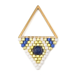 Azul Colgantes redondos facetados de ágata natural (teñida y calentada) y cuentas de vidrio., 304 encantos rombo de acero inoxidable, dorado, azul, 31x19x4 mm, agujero: 13x15 mm