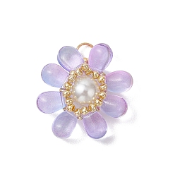 Сливовый Стеклянные подвески, с латунной фурнитурой , цветок, слива, 25.5x23.5x8 мм, отверстие : 6.5x3 мм