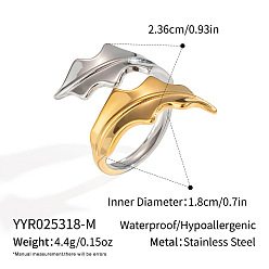 Позолоченный и Цвет Нержавейки 304 регулируемые манжеты из нержавеющей стали с открытыми кольцами для женщин, лист, настоящее золото и нержавеющая сталь, 23.6 мм, внутренний диаметр: 18 мм