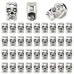Античное Серебро 100европейские бусины из сплава, бусины с большим отверстием, череп, античное серебро, 12x9x7.5 мм, отверстие : 4 мм