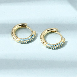 Настоящее золото 18K Латунные микро проложить серьги обруча кубического циркония, стойки покрытие, долговечный, без свинца и без кадмия, Кольцевая форма, реальный 18 k позолоченный, 13.5x15.5x3 мм