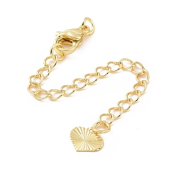 Light Gold Brass Chain Extender, with 304 Stainless Steel Lobster Claw Clasps, Cadmium Free & Lead Free, Heart, Light Gold, 15mm, Ring: 4x1mm, Hole: 3mm, Clasps: 10x6x2.5mm, Chain Extender: 63mm