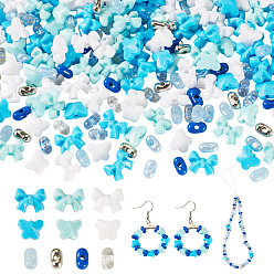 Blue Mixed Styles Acrylic Beads, Peanut & Bowknot & Butterfly, Blue, 6.5~7.5x4~10x3~5.5mm, Hole: 1.2~1.6mm