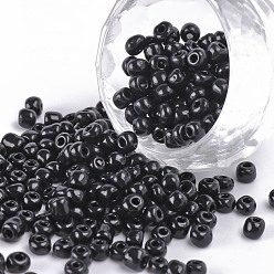 Black Glass Seed Beads, Opaque Colours Seed, Small Craft Beads for DIY Jewelry Making, Round, Black, 4mm, Hole:1.5mm, about 4500pcs/pound