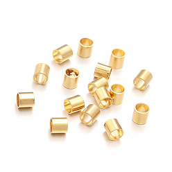 Золотой 201 из нержавеющей стали обжимной бисер, колонка, золотые, 2x2 мм, отверстие : 1.5 мм