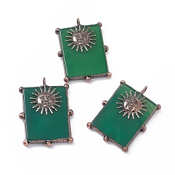 Натуральный Агат Большие подвески, окрашенные натуральным агатом, прямоугольник амулеты, с красными медными накладками на оловянные солнечные очки, без кадмия и без свинца, 44~53x35~38x5~6 мм, отверстие : 6 мм