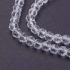 Clear Glass Beads Strands, Faceted(32 Facets), Round, Clear, 4mm, Hole: 1mm, about 98pcs/strand, 13.7 inch