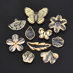 Золотистый Прозрачные акриловые бусины, золотой металл обвитыми, разнообразные, золотые, 18~30x15~42.5x2.5~5 мм, отверстие : 1.5~3 мм