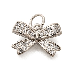 Платина Подвеска из латуни с микропаве из кубического циркония, долговечный, без свинца и без кадмия, бантом прелести, с целью перехода в кольце, платина, 9x13.5x4 мм